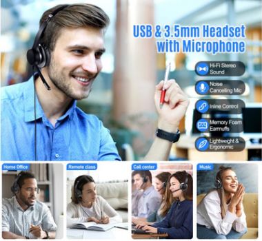 MPOW headset HC6, μικρόφωνο με noise canceling, 3.5mm & USB, μαύρο-ασημί - Περιφερειακά PC