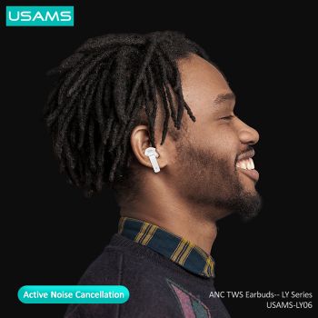 USAMS earphones με θήκη φόρτισης LY06, True Wireless, ANC, λευκά - Earphones - Bluetooth