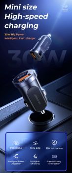 JOYROOM φορτιστής αυτοκινήτου C-A08, USB + Type-C, 30W, μπλε - Φορτιστές κινητών