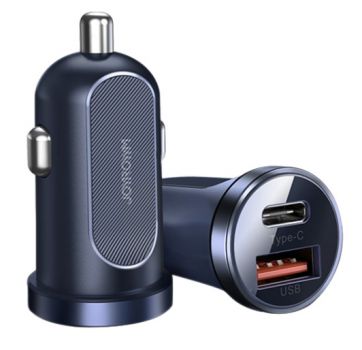 JOYROOM φορτιστής αυτοκινήτου C-A08, USB + Type-C, 30W, μπλε - Φορτιστές κινητών