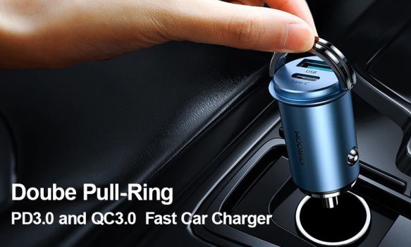 JOYROOM φορτιστής αυτοκινήτου C-A45, USB + Type-C, 4A 20W, μπλε - Φορτιστές κινητών