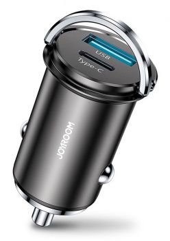 JOYROOM φορτιστής αυτοκινήτου C-A45, USB + Type-C, 4A 20W, γκρι - Φορτιστές κινητών