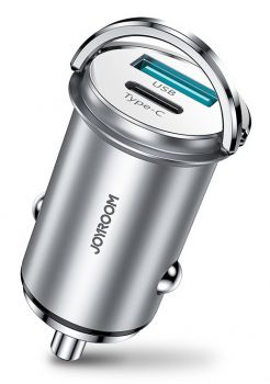 JOYROOM φορτιστής αυτοκινήτου C-A45, USB + Type-C, 4A 20W, ασημί - Φορτιστές κινητών