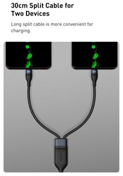 BASEUS καλώδιο USB Type-C σε 2x USB Type-C CA1T2-C01, 100W, 1.5m, μαύρο - Καλώδια