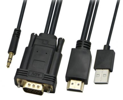 POWERTECH καλώδιο HDMI & USB σε VGA & 3.5mm CAB-H111, 1080p, 5m, μαύρο - Cables - Adapters