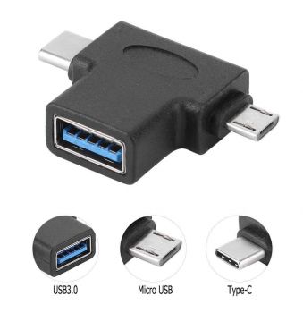 POWERTECH αντάπτορας USB 3.0 (F) σε USB-C & Micro USB CAB-U117, μαύρος - Cables