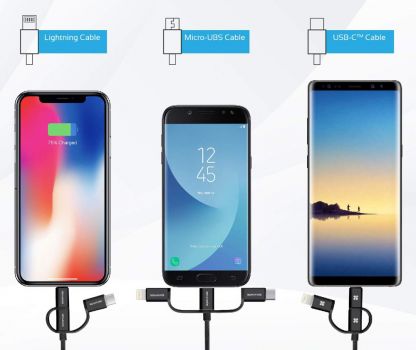 POWERTECH Καλώδιο USB 2.0 & Type-C σε USB Type-C/Micro/8pin CAB-U118, 1m - Καλώδια