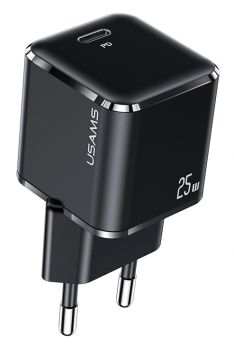 USAMS φορτιστής τοίχου T42, USB Τype-C, Super Si, PD QC 3.0, 25W, μαύρος - Mobile chargers
