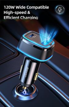 USAMS φορτιστής αυτοκινήτου US-CC142, USB & Type-C, 120W, μαύρος - Φορτιστές κινητών
