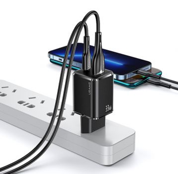 USAMS φορτιστής τοίχου CC144, USB-C & USB, PD & QC, 33W, μαύρος - Mobile chargers