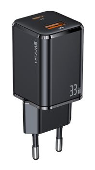 USAMS φορτιστής τοίχου CC144, USB-C & USB, PD & QC, 33W, μαύρος - Mobile chargers