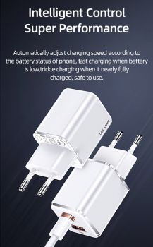 USAMS φορτιστής τοίχου CC144, USB-C & USB, PD & QC, 33W, λευκός - Mobile chargers