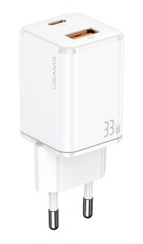 USAMS φορτιστής τοίχου CC144, USB-C & USB, PD & QC, 33W, λευκός - Mobile chargers