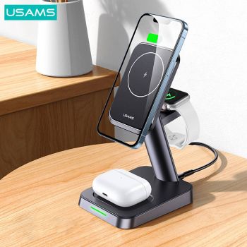 USAMS ασύρματος φορτιστής CC150, 3 σε 1, μαγνητικός, 20W, μαύρος - Mobile chargers