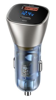 USAMS φορτιστής αυτοκινήτου CC155 με οθόνη, USB & USB-C, 72W, μπλε - Mobile chargers