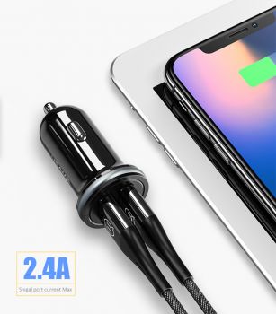 USAMS φορτιστής αυτοκινήτου C4, 2x USB, 4.8A, μεταλλικός, μαύρος - Mobile chargers