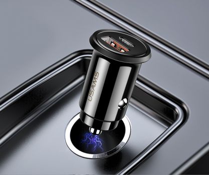 USAMS φορτιστής αυτοκινήτου C12, USB & type-C, 5A 30W, μαύρος - Φορτιστές κινητών