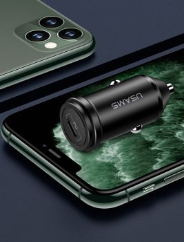 USAMS φορτιστής αυτοκινήτου C14, 1x type-C, 3A 18W, μεταλλικός, μαύρος - Φορτιστές κινητών
