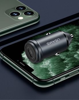 USAMS φορτιστής αυτοκινήτου C14, 1x type-C, 3A 18W, μεταλλικός, γκρι - Φορτιστές κινητών