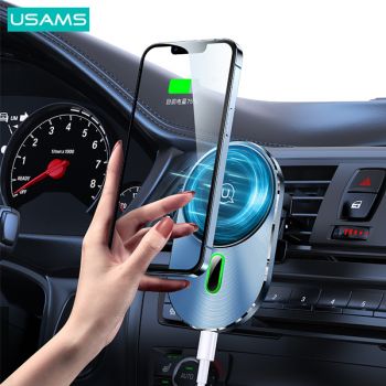 USAMS ασύρματος φορτιστής & βάση αυτοκινήτου US-CD170, 15W, γκρι - Stands - Selfie Sticks