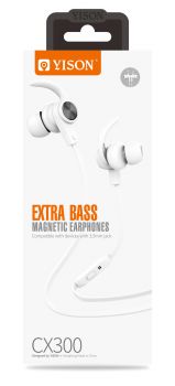 YISON Earphones με μικρόφωνο CX300, on/off, 1.2m, με μαγνήτη, λευκά - Earphones - Bluetooth