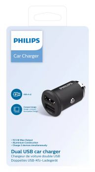 PHILIPS φορτιστής αυτοκινήτου DLP2520-00, 2x USB, 3.1A 15.5W, μαύρος - Mobile chargers