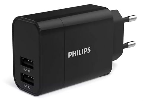 PHILIPS φορτιστής τοίχου DLP2620-12, 2x USB, 17W, μαύρος - Mobile chargers
