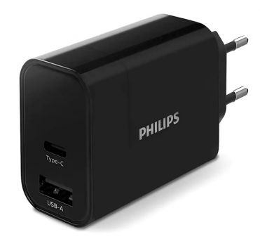 PHILIPS φορτιστής τοίχου DLP2621-12, USB & Type-C, 30W, μαύρος - Φορτιστές κινητών