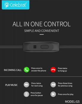 CELEBRAT earphones με μικρόφωνο G5, 3.5mm, 1.2m, μαύρα - Earphones - Bluetooth