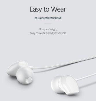 USAMS earphones με μικρόφωνο EP-28, 9mm, 3.5mm, 1.2m, λευκά - Earphones - Bluetooth