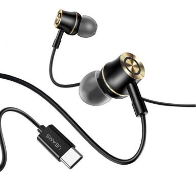 USAMS earphones με μικρόφωνο US-SJ482, Type-C, 10mm, 1.2m, μαύρα - Ακουστικά - Bluetooth