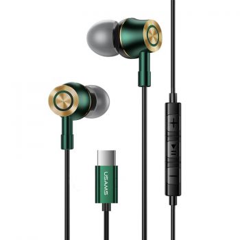 USAMS earphones με μικρόφωνο US-SJ482, Type-C, 10mm, 1.2m, πράσινα - Ακουστικά - Bluetooth
