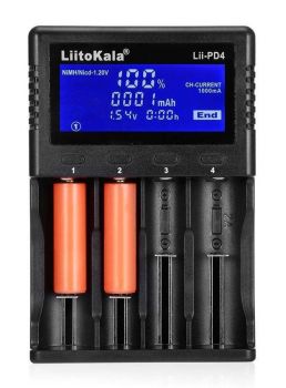 LIITOKALA φορτιστής LII-PD4 για μπαταρίες NiMH/CD, Li-Ion, IMR, 4 slots - Alkaline / Rechargeable batteries