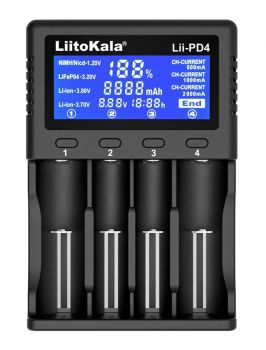 LIITOKALA φορτιστής LII-PD4 για μπαταρίες NiMH/CD, Li-Ion, IMR, 4 slots - Alkaline / Rechargeable batteries