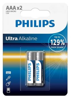 PHILIPS Ultra αλκαλικές μπαταρίες LR03E2B/10, AAA LR03 1.5V, 2τμχ - Alkaline / Rechargeable batteries