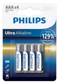 PHILIPS Ultra αλκαλικές μπαταρίες LR03E4B/10, AAA LR03 1.5V, 4τμχ - Alkaline / Rechargeable batteries