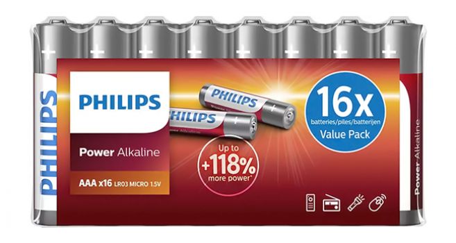 PHILIPS Power αλκαλικές μπαταρίες LR03P16F/10, AAA LR03 1.5V, 16τμχ - Alkaline / Rechargeable batteries