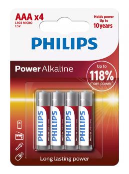 PHILIPS Power αλκαλικές μπαταρίες LR03P4B/5, AAA LR03 1.5V, 4τμχ - Alkaline / Rechargeable batteries