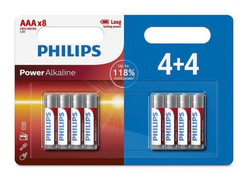 PHILIPS Power αλκαλικές μπαταρίες LR03P8BP/5, AAA LR03 1.5V, 8τμχ - Alkaline / Rechargeable batteries