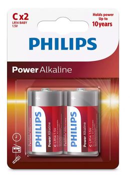 PHILIPS Power αλκαλικές μπαταρίες LR14P2B/05, Baby C LR14 1.5V, 2τμχ - Alkaline / Rechargeable batteries