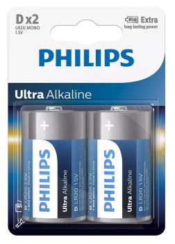 PHILIPS Ultra αλκαλικές μπαταρίες LR20E2B/10, Mono D LR20 1.5V, 2τμχ - Alkaline / Rechargeable batteries