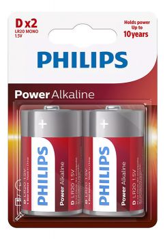PHILIPS Power αλκαλικές μπαταρίες LR20P2B/10, Mono D LR20 1.5V, 2τμχ - Alkaline / Rechargeable batteries