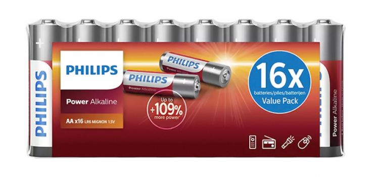 PHILIPS Power αλκαλικές μπαταρίες LR6P16F/10, AA LR6 1.5V, 16τμχ - Alkaline / Rechargeable batteries
