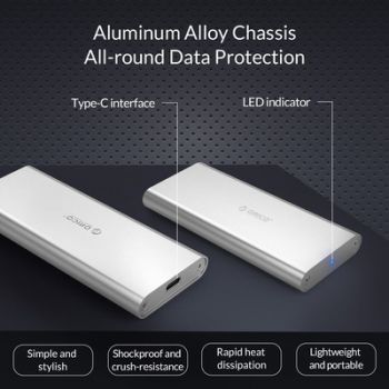 ORICO θήκη για Μ.2 B key SSD M2G-C3, USB 3.1, έως 2TB, ασημί - Περιφερειακά PC