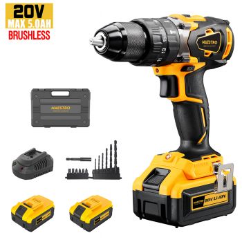 Maestro MCD-20BL BRUSHLESS ΚΡΟΥΣΤΙΚΟ ΔΡΑΠΑΝΟΚΑΤΣΑΒΙΔΟ (ΛΙΘΙΟΥ 20V - 2X5 Ah) - Δραπανοκατσάβιδα / Παλμικά Κατσαβίδια / Διαμαντοτρύπανα