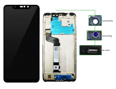 LCD για Xiaomi Note 6 Pro, Camera-Sensor ring, ear mesh, frame, μαύρη - Spare parts