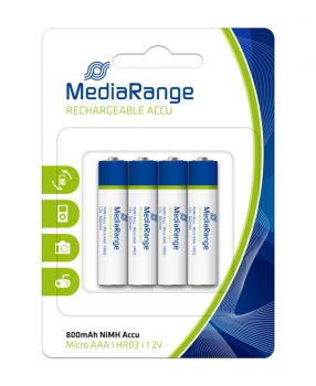 MEDIARANGE επαναφορτιζόμενες μπαταρίες Micro AAA HR03, 800mAh, 4τμχ - Alkaline / Rechargeable batteries
