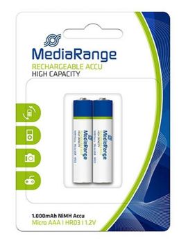 MEDIARANGE επαναφορτιζόμενες μπαταρίες Micro AAA HR03, 1000mAh, 2τμχ - Alkaline / Rechargeable batteries
