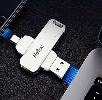 NETAC USB Flash Drive U381, 32GB, USB 3.0 & Micro USB, OTG, ασημί - Περιφερειακά PC