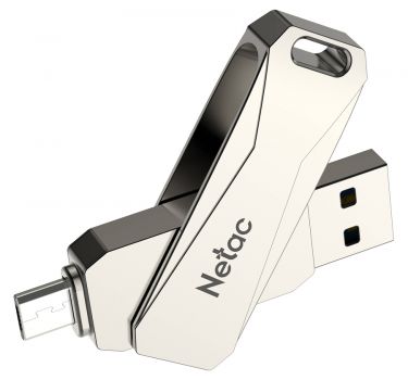 NETAC USB Flash Drive U381, 32GB, USB 3.0 & Micro USB, OTG, ασημί - Περιφερειακά PC